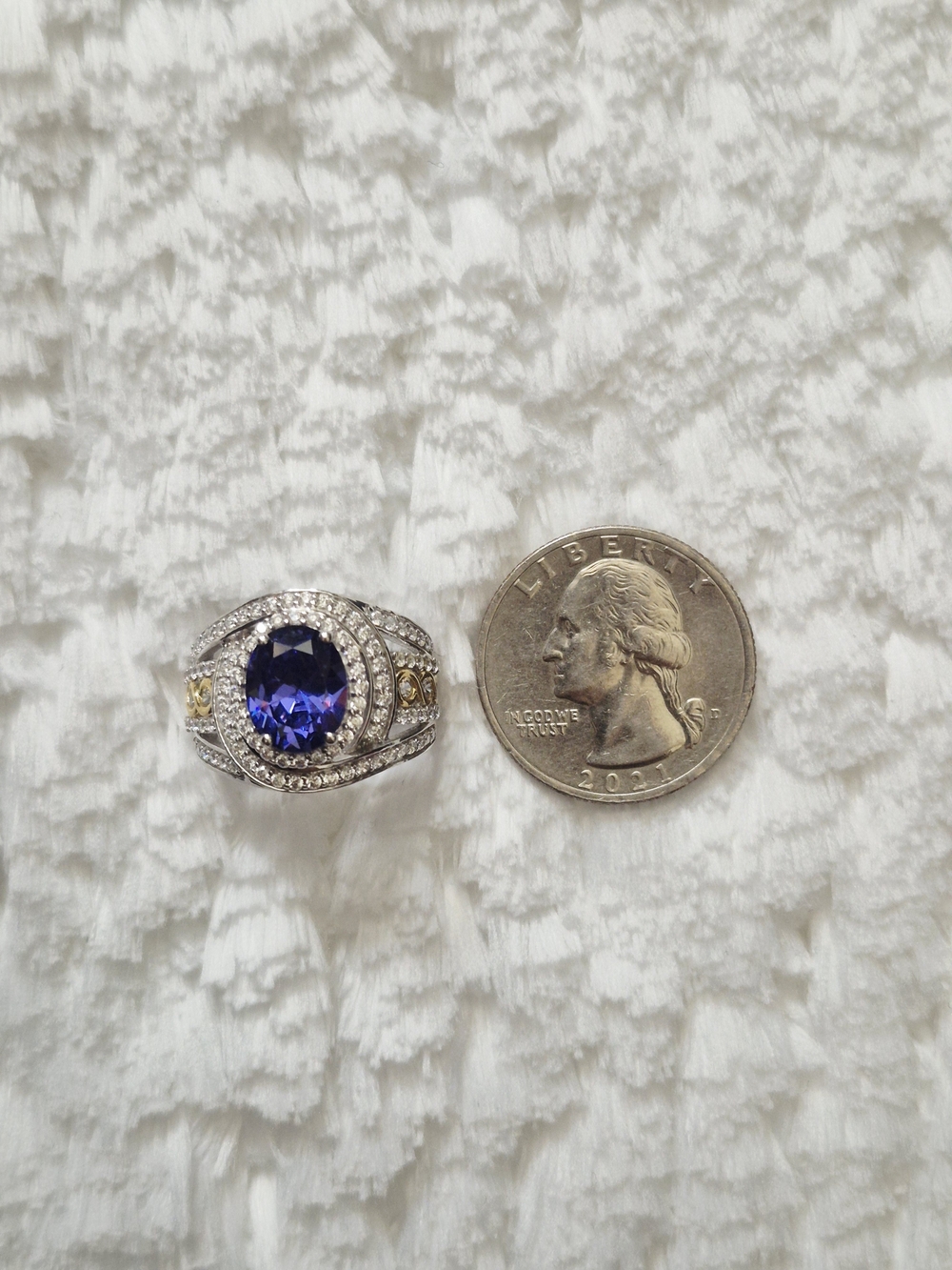 Sterling Silver Tanzanite & Cz Halo Cocktail Ring - Picture 9 of 10
